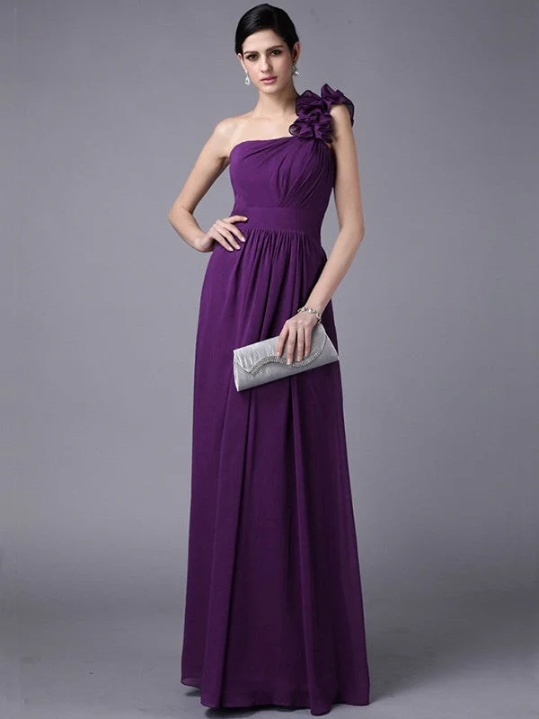 Classy Sleeveless One Shoulders Pleats Long Chiffon Bridesmaid Dresses - Image 12