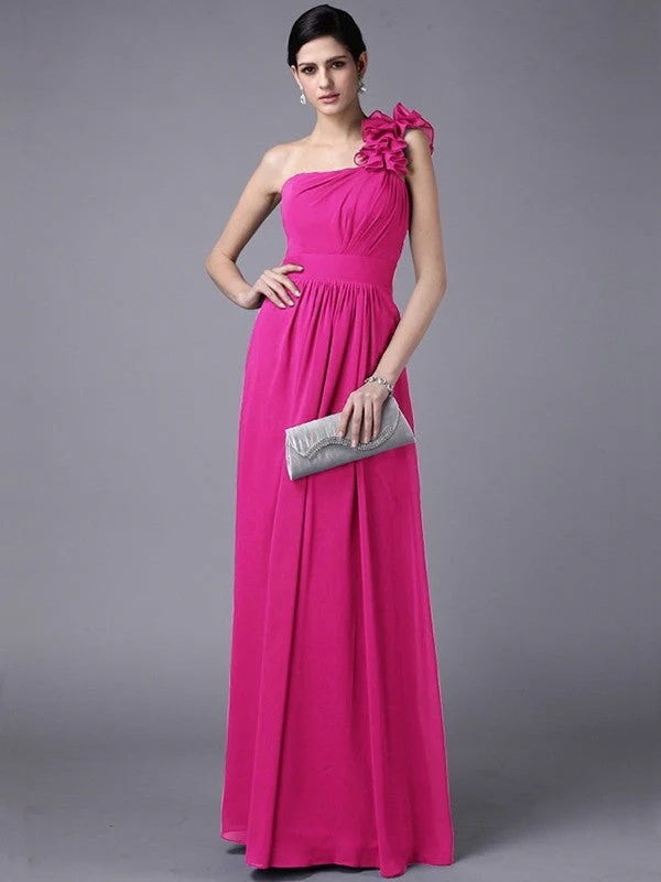 Classy Sleeveless One Shoulders Pleats Long Chiffon Bridesmaid Dresses - Image 13