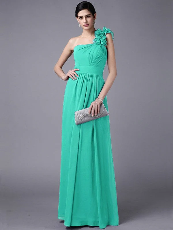 Classy Sleeveless One Shoulders Pleats Long Chiffon Bridesmaid Dresses - Image 14