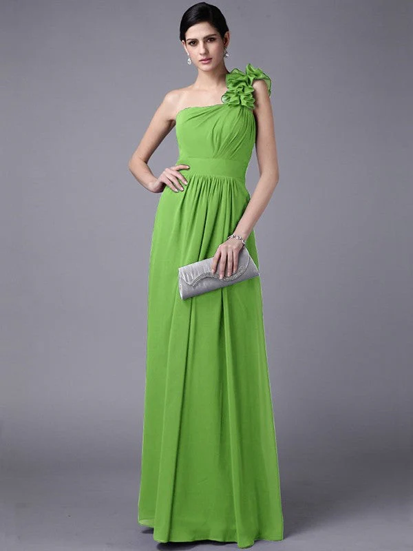 Classy Sleeveless One Shoulders Pleats Long Chiffon Bridesmaid Dresses - Image 15