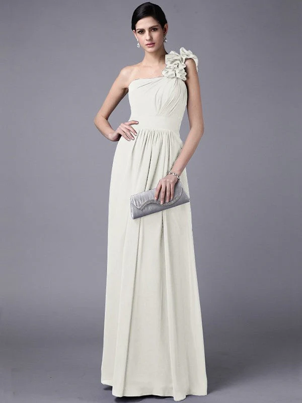 Classy Sleeveless One Shoulders Pleats Long Chiffon Bridesmaid Dresses - Image 16