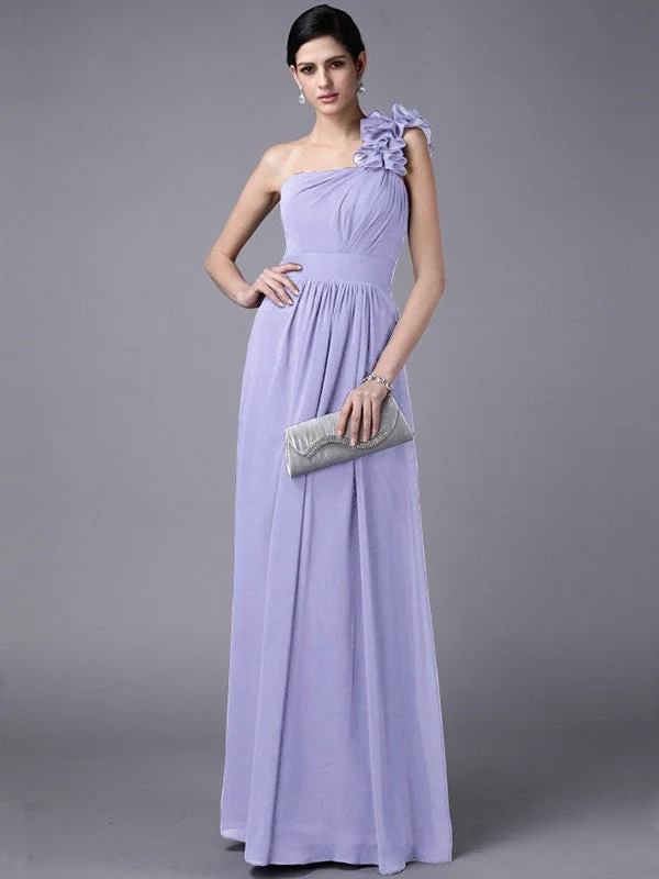 Classy Sleeveless One Shoulders Pleats Long Chiffon Bridesmaid Dresses - Image 17