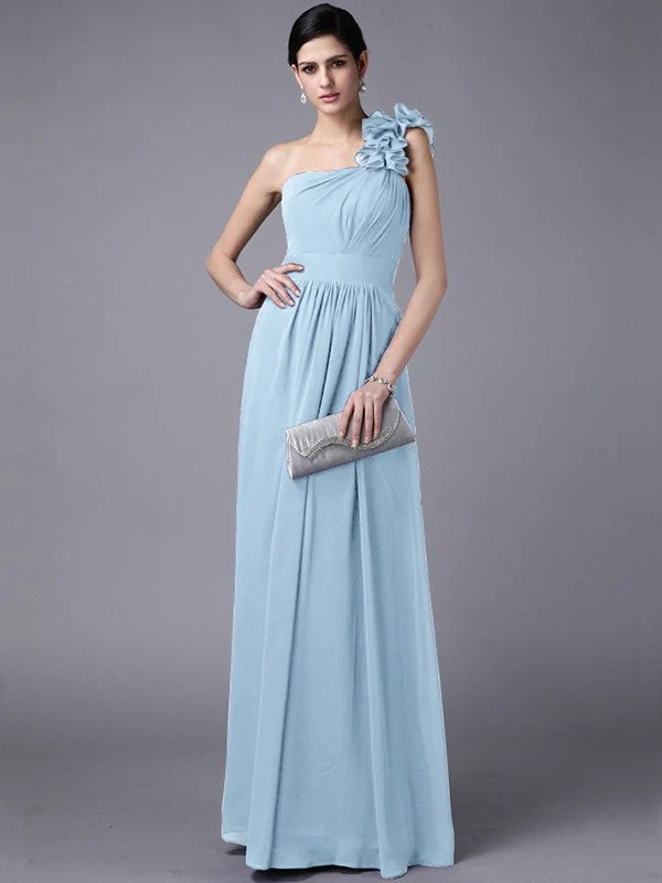 Classy Sleeveless One Shoulders Pleats Long Chiffon Bridesmaid Dresses - Image 18