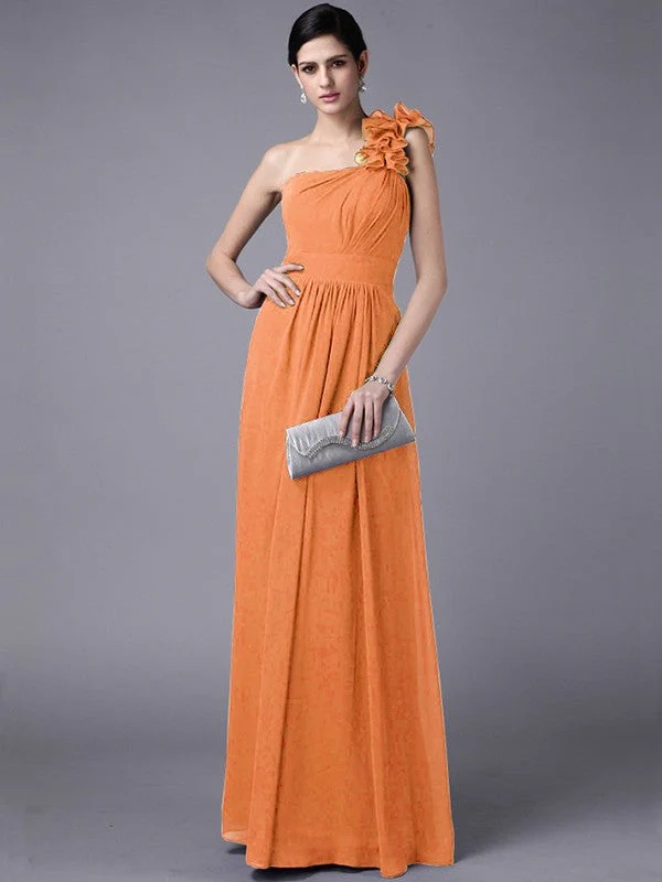 Classy Sleeveless One Shoulders Pleats Long Chiffon Bridesmaid Dresses - Image 19