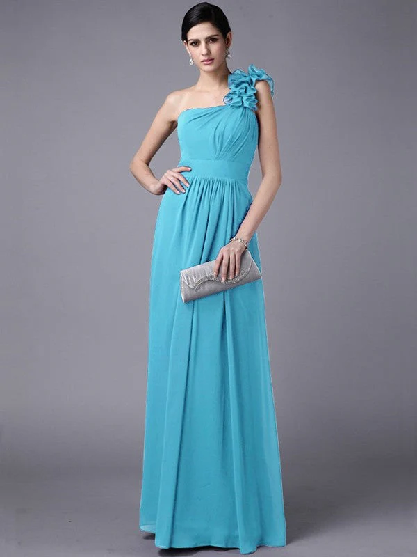 Classy Sleeveless One Shoulders Pleats Long Chiffon Bridesmaid Dresses - Image 2