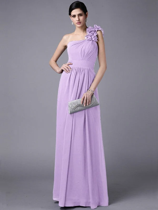 Classy Sleeveless One Shoulders Pleats Long Chiffon Bridesmaid Dresses - Image 20