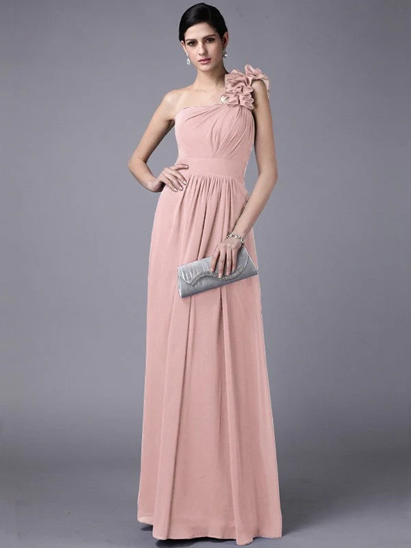 Classy Sleeveless One Shoulders Pleats Long Chiffon Bridesmaid Dresses - Image 21