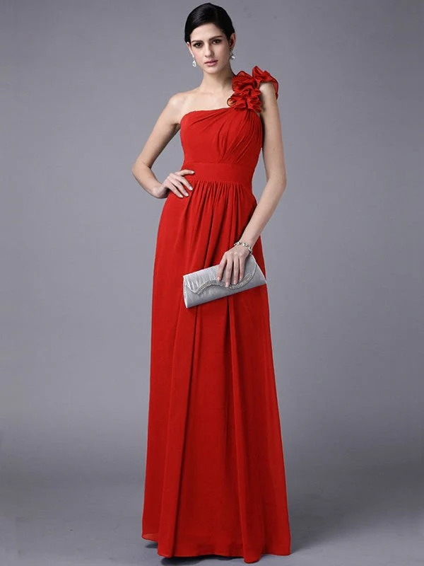 Classy Sleeveless One Shoulders Pleats Long Chiffon Bridesmaid Dresses - Image 22