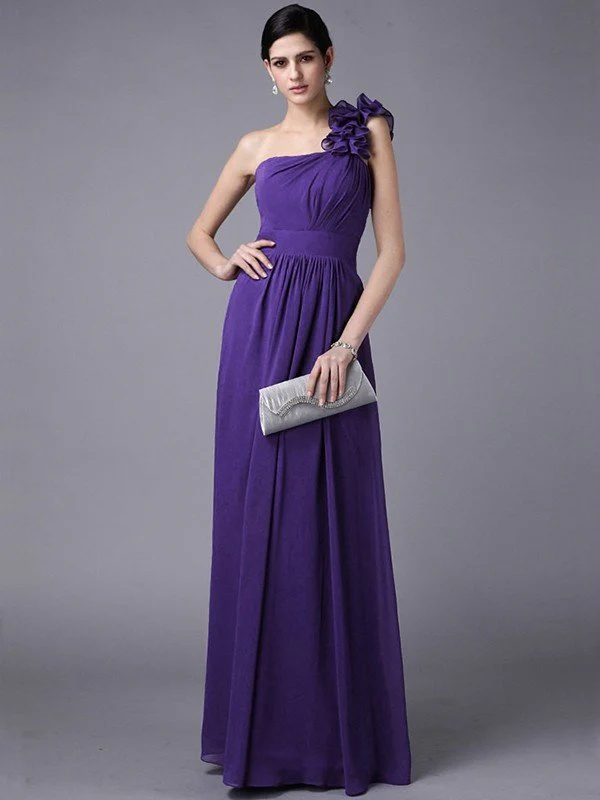 Classy Sleeveless One Shoulders Pleats Long Chiffon Bridesmaid Dresses - Image 23