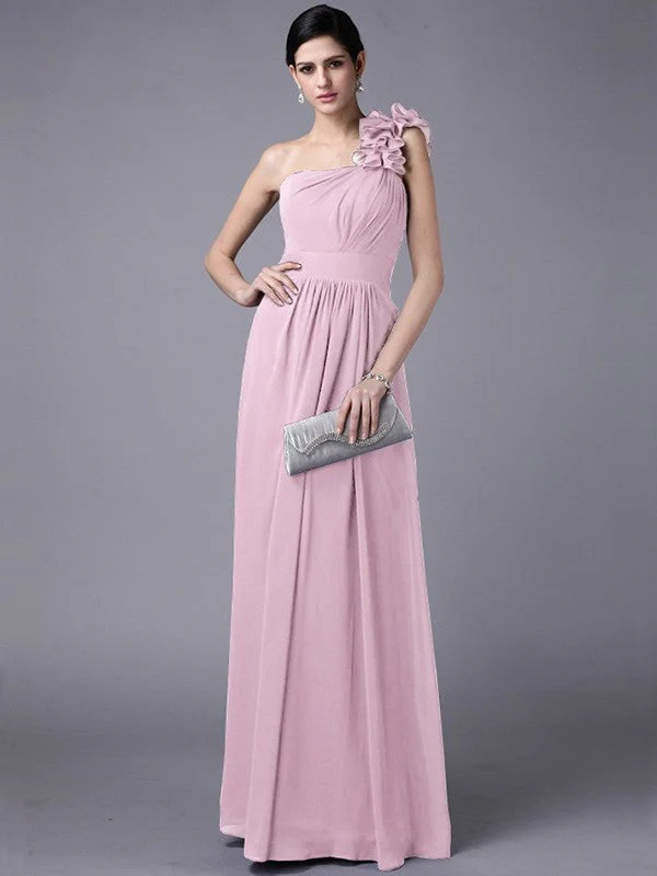 Classy Sleeveless One Shoulders Pleats Long Chiffon Bridesmaid Dresses - Image 24