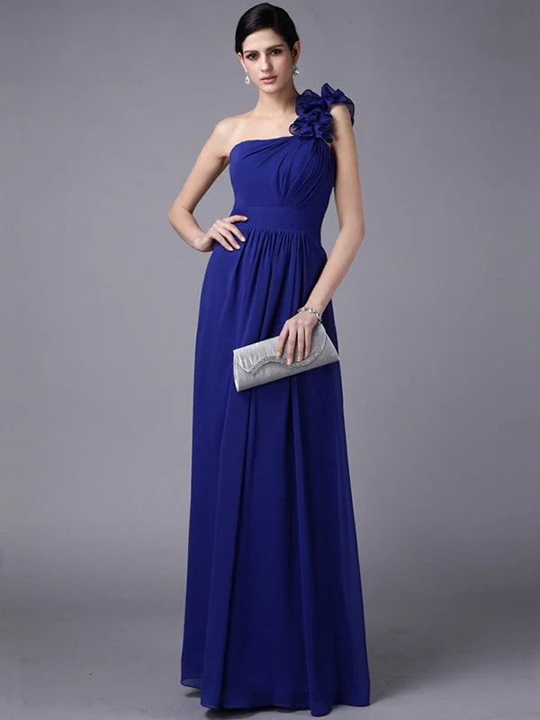 Classy Sleeveless One Shoulders Pleats Long Chiffon Bridesmaid Dresses - Image 25