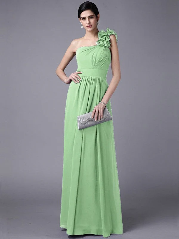 Classy Sleeveless One Shoulders Pleats Long Chiffon Bridesmaid Dresses - Image 26