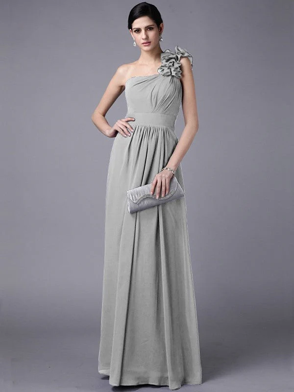 Classy Sleeveless One Shoulders Pleats Long Chiffon Bridesmaid Dresses - Image 27
