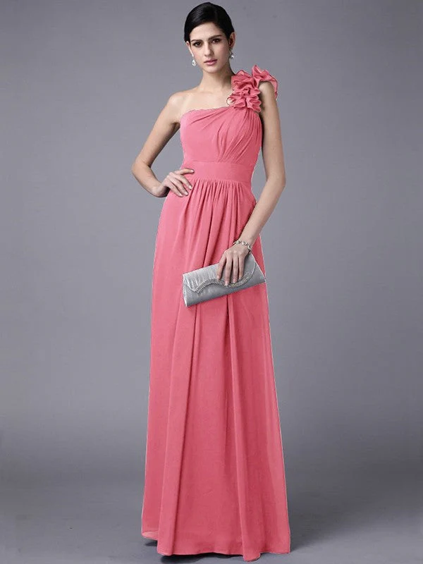 Classy Sleeveless One Shoulders Pleats Long Chiffon Bridesmaid Dresses - Image 28
