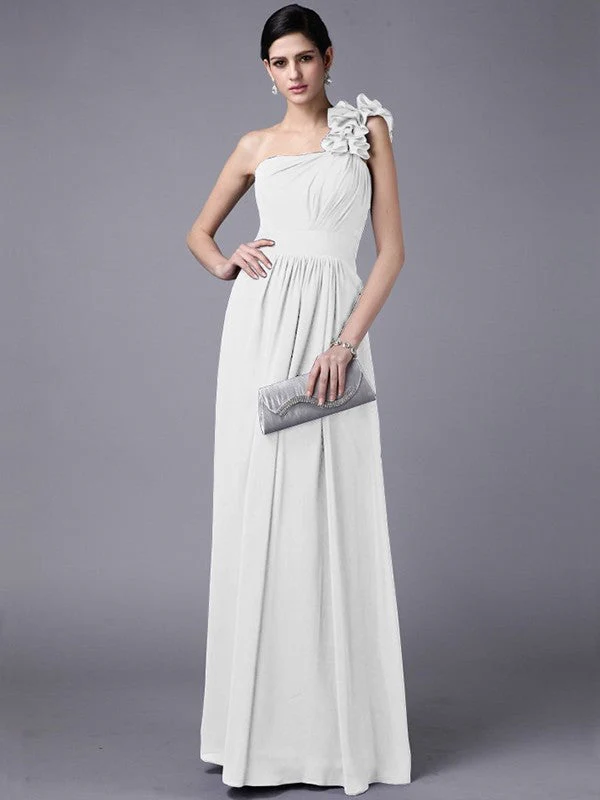 Classy Sleeveless One Shoulders Pleats Long Chiffon Bridesmaid Dresses - Image 29