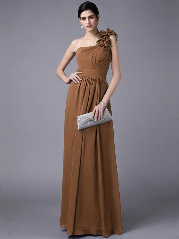 Classy Sleeveless One Shoulders Pleats Long Chiffon Bridesmaid Dresses - Image 3