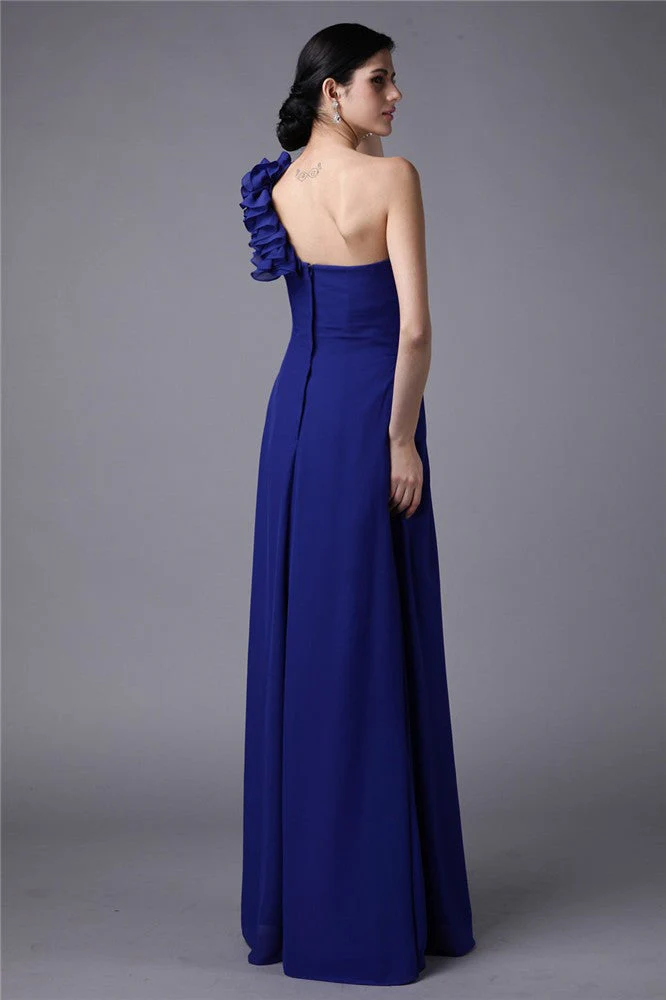 Classy Sleeveless One Shoulders Pleats Long Chiffon Bridesmaid Dresses - Image 30