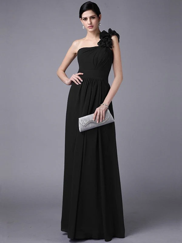 Classy Sleeveless One Shoulders Pleats Long Chiffon Bridesmaid Dresses - Image 4