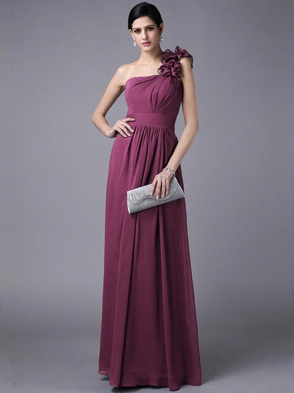 Classy Sleeveless One Shoulders Pleats Long Chiffon Bridesmaid Dresses - Image 5