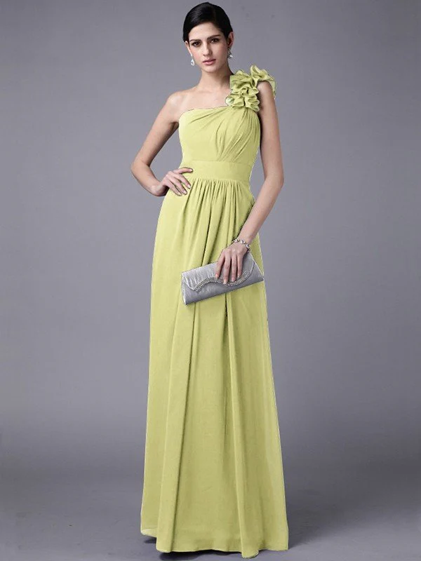 Classy Sleeveless One Shoulders Pleats Long Chiffon Bridesmaid Dresses - Image 7