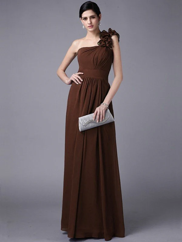 Classy Sleeveless One Shoulders Pleats Long Chiffon Bridesmaid Dresses - Image 8