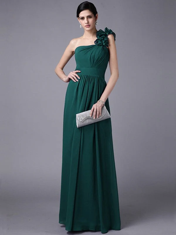 Classy Sleeveless One Shoulders Pleats Long Chiffon Bridesmaid Dresses - Image 9