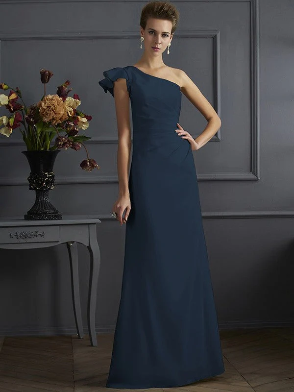 Classy Sleeveless One Shoulders Pleats Long Bridesmaid Dresses - Image 10