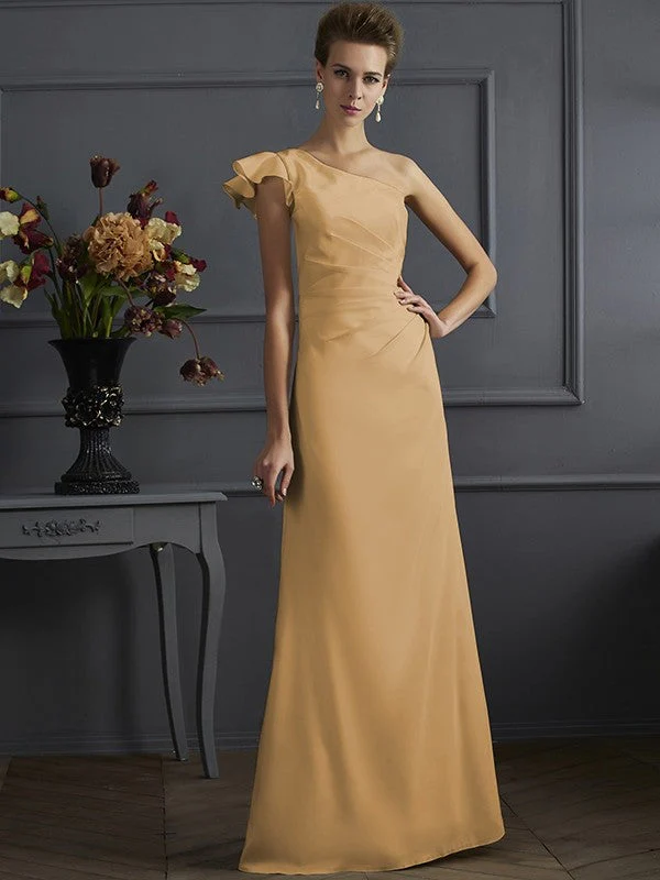Classy Sleeveless One Shoulders Pleats Long Bridesmaid Dresses - Image 11