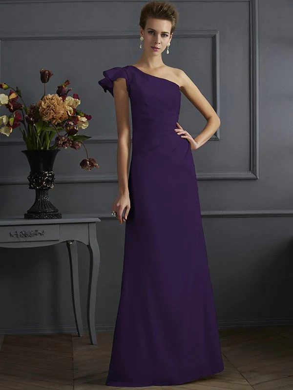 Classy Sleeveless One Shoulders Pleats Long Bridesmaid Dresses - Image 13