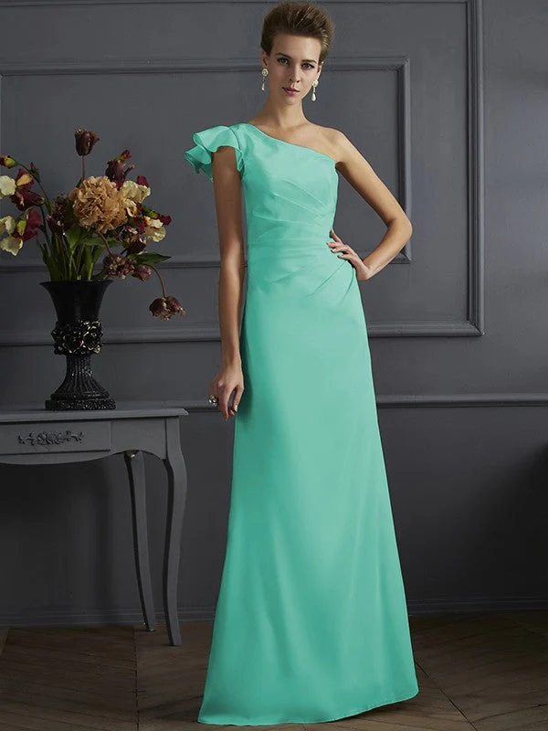 Classy Sleeveless One Shoulders Pleats Long Bridesmaid Dresses - Image 15