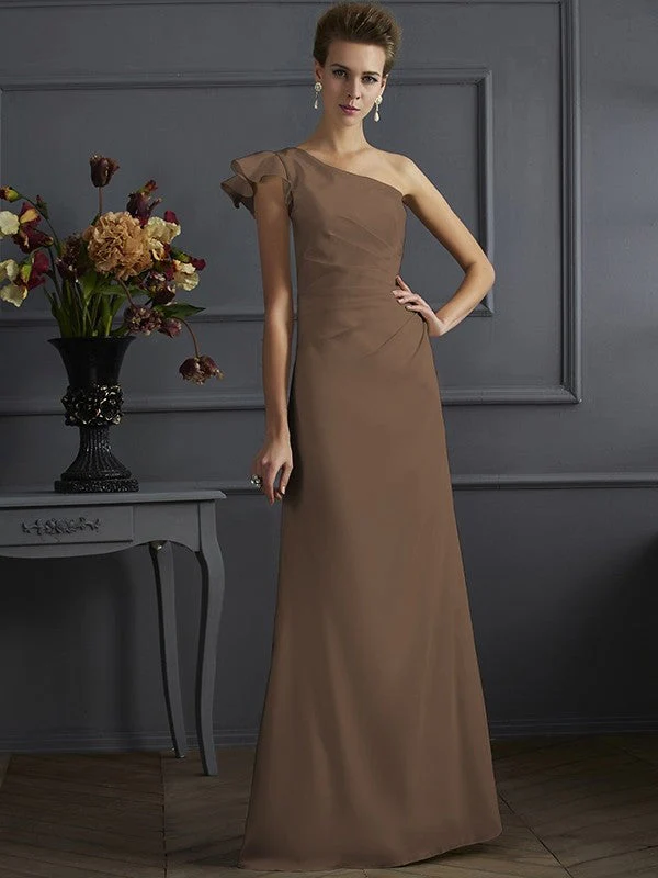 Classy Sleeveless One Shoulders Pleats Long Bridesmaid Dresses - Image 2