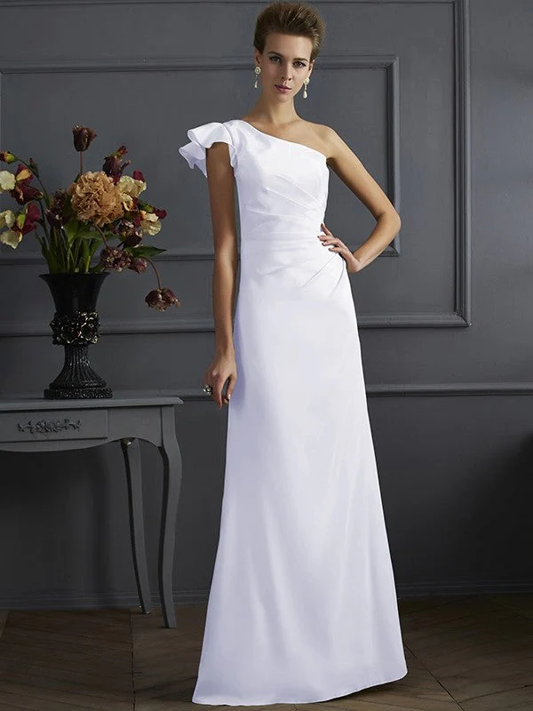 Classy Sleeveless One Shoulders Pleats Long Bridesmaid Dresses - Image 27