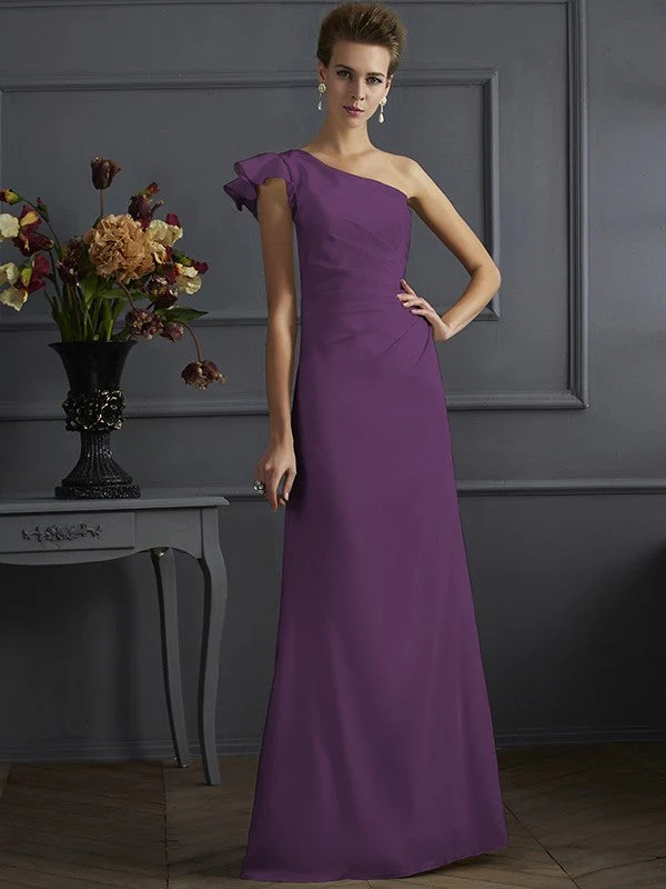 Classy Sleeveless One Shoulders Pleats Long Bridesmaid Dresses - Image 4