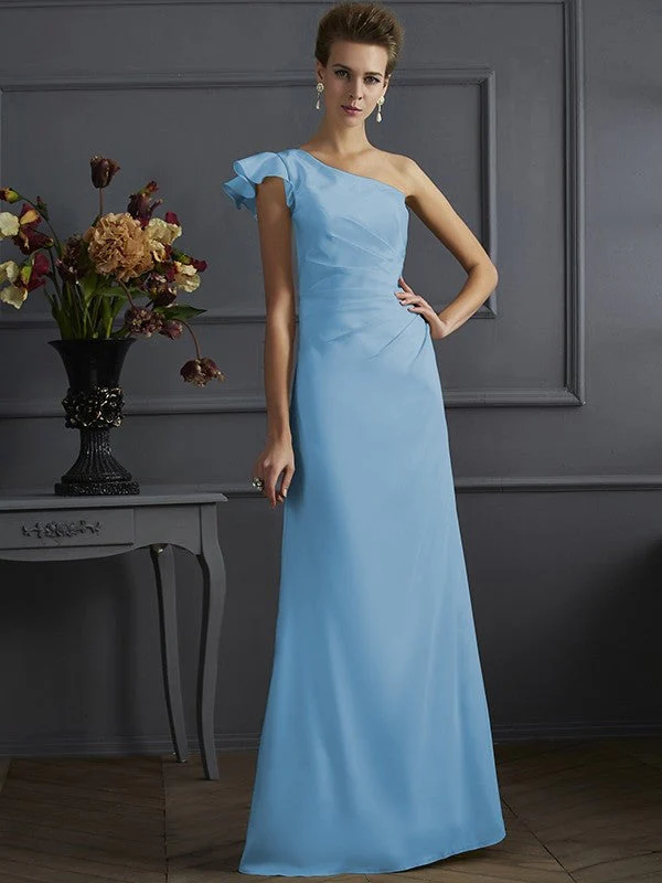 Classy Sleeveless One Shoulders Pleats Long Bridesmaid Dresses - Image 5