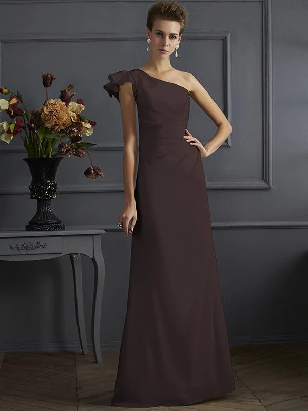 Classy Sleeveless One Shoulders Pleats Long Bridesmaid Dresses - Image 7