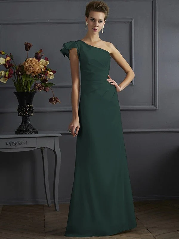 Classy Sleeveless One Shoulders Pleats Long Bridesmaid Dresses - Image 8