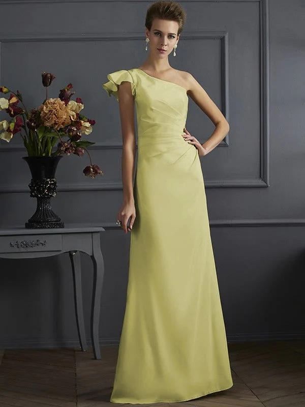 Classy Sleeveless One Shoulders Pleats Long Bridesmaid Dresses - Image 9