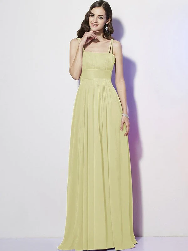 Charming Spaghetti Straps Sleeveless Pleats Long Chiffon Bridesmaid Dresses - Image 10
