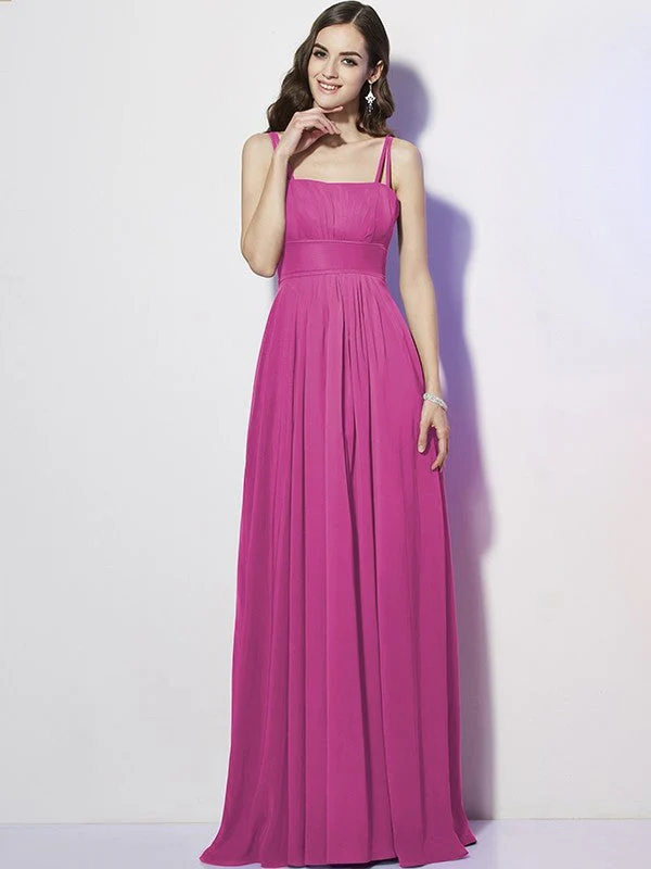 Charming Spaghetti Straps Sleeveless Pleats Long Chiffon Bridesmaid Dresses - Image 11
