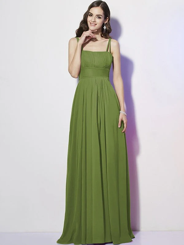 Charming Spaghetti Straps Sleeveless Pleats Long Chiffon Bridesmaid Dresses - Image 13