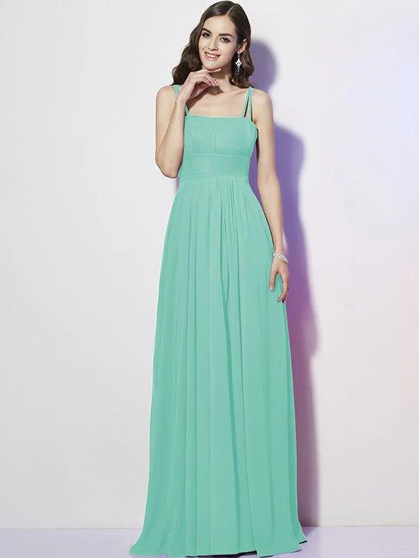 Charming Spaghetti Straps Sleeveless Pleats Long Chiffon Bridesmaid Dresses - Image 14