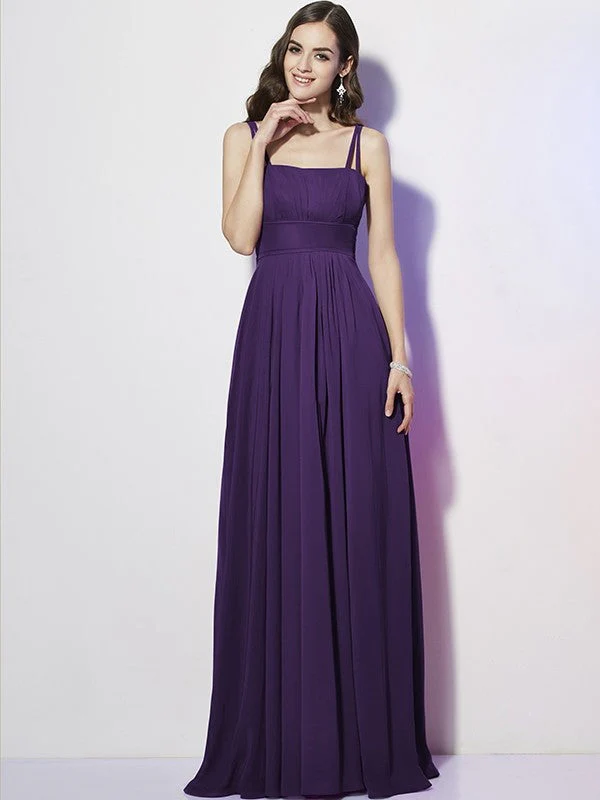 Charming Spaghetti Straps Sleeveless Pleats Long Chiffon Bridesmaid Dresses - Image 15