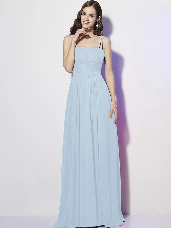 Charming Spaghetti Straps Sleeveless Pleats Long Chiffon Bridesmaid Dresses - Image 16