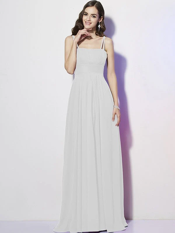 Charming Spaghetti Straps Sleeveless Pleats Long Chiffon Bridesmaid Dresses - Image 17
