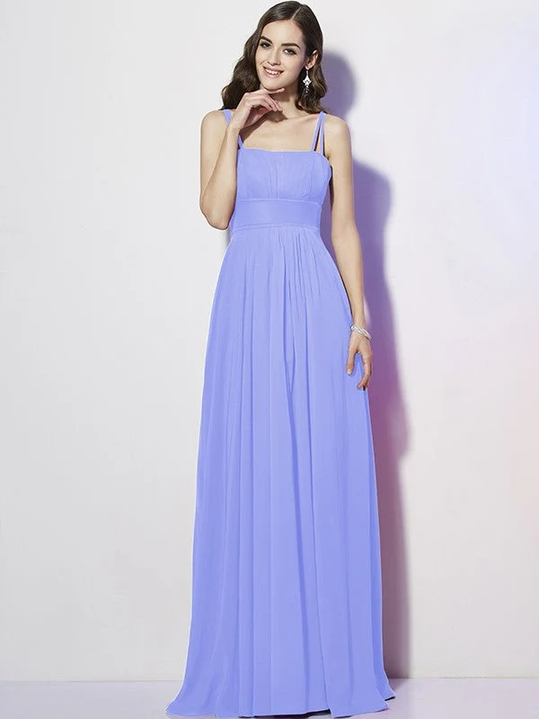 Charming Spaghetti Straps Sleeveless Pleats Long Chiffon Bridesmaid Dresses - Image 18