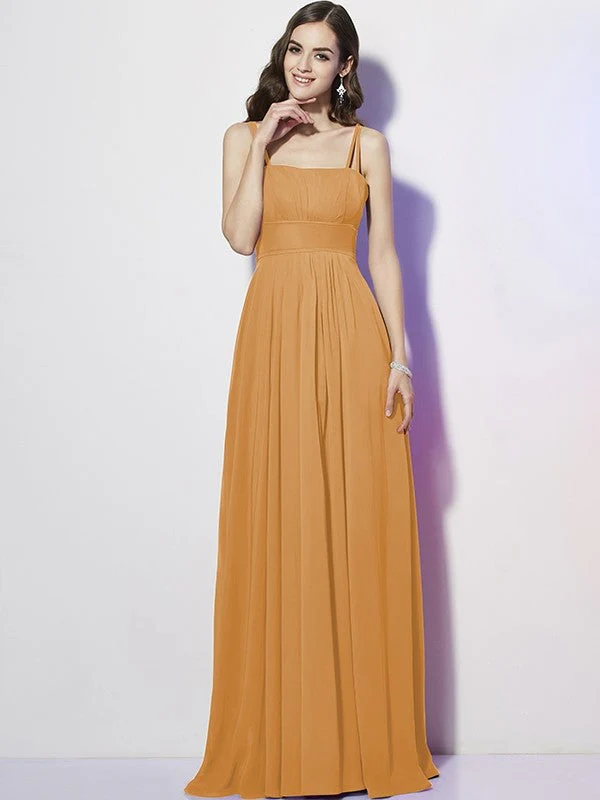 Charming Spaghetti Straps Sleeveless Pleats Long Chiffon Bridesmaid Dresses - Image 19