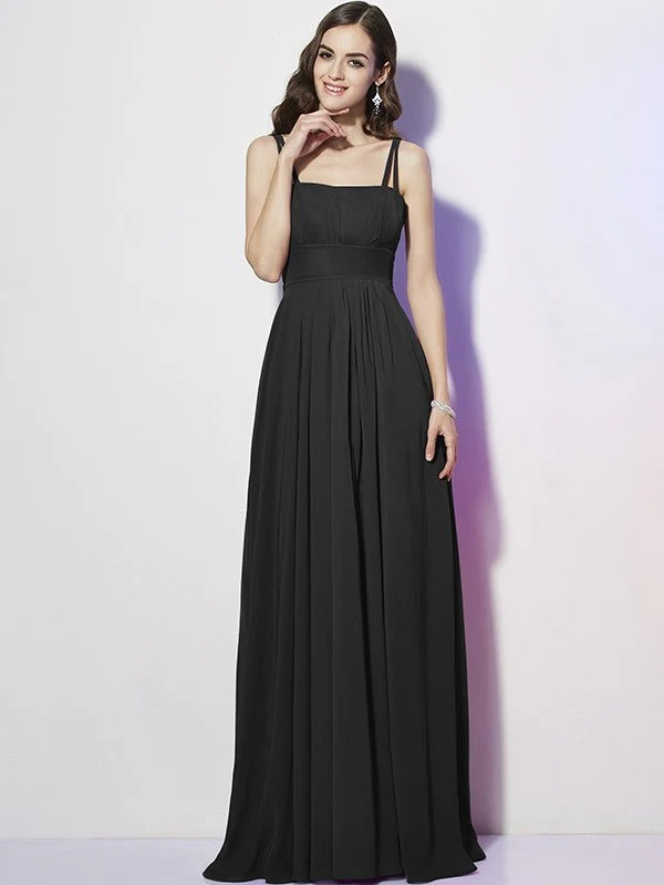 Charming Spaghetti Straps Sleeveless Pleats Long Chiffon Bridesmaid Dresses - Image 2