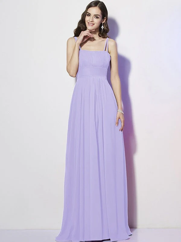 Charming Spaghetti Straps Sleeveless Pleats Long Chiffon Bridesmaid Dresses - Image 20