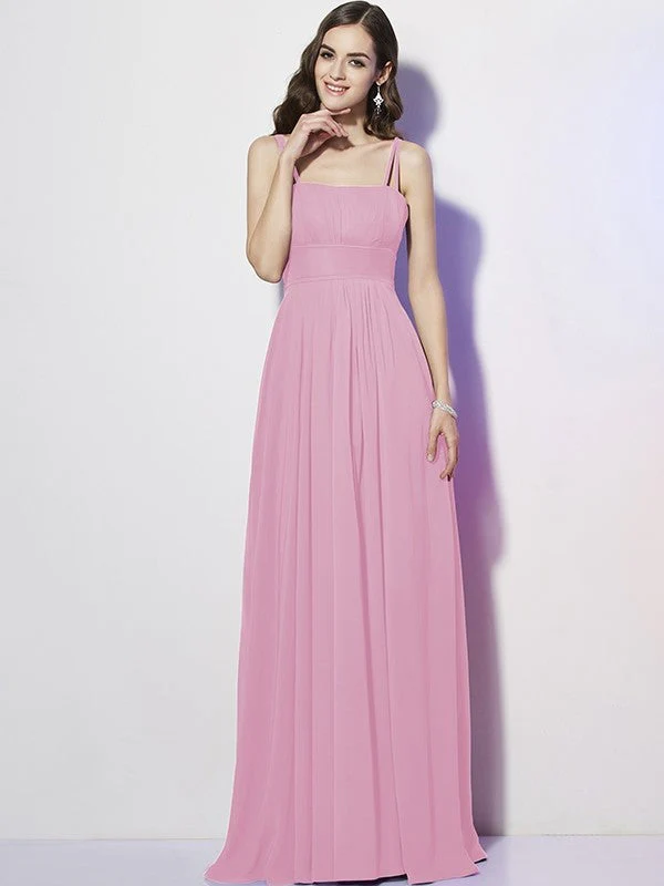 Charming Spaghetti Straps Sleeveless Pleats Long Chiffon Bridesmaid Dresses - Image 21