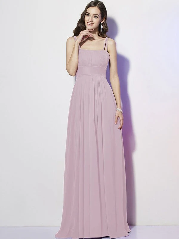 Charming Spaghetti Straps Sleeveless Pleats Long Chiffon Bridesmaid Dresses - Image 22